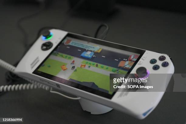 The ROG Ally handheld gaming console made by Asus seen displayed at COMPUTEX 2023 in Taipei. The 2023 edition of COMPUTEX runs from 30 May to 02 June...