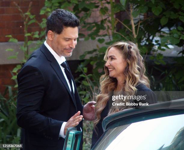 Joe Manganiello and Drea de Matteo are seen on the set of "Nonnas" on June 1, 2023 in Jersey City, New Jersey.