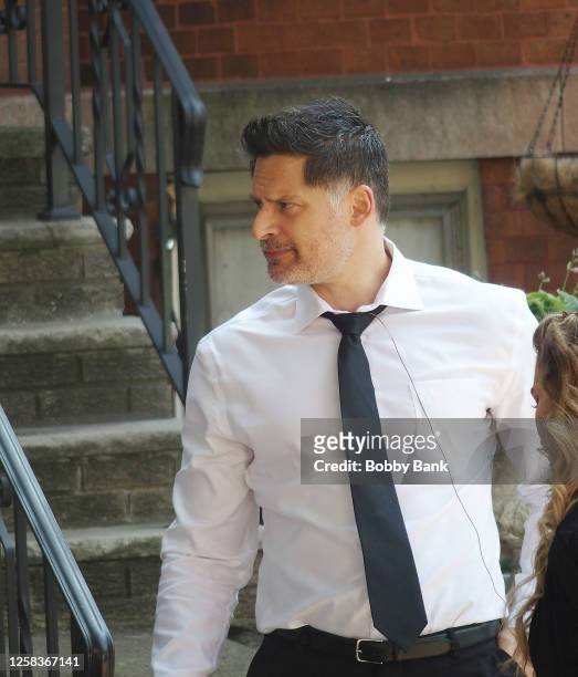 Joe Manganiello and Drea de Matteo are seen on the set of "Nonnas" on June 1, 2023 in Jersey City, New Jersey.