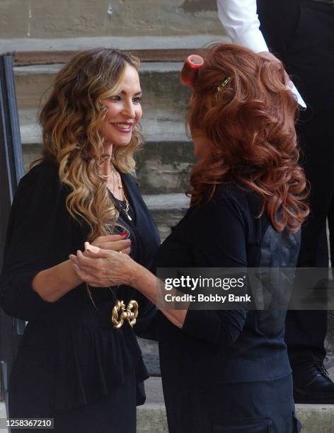 Susan Sarandon and Drea de Matteo are seen on the set of "Nonnas" on June 1, 2023 in Jersey City, New Jersey.