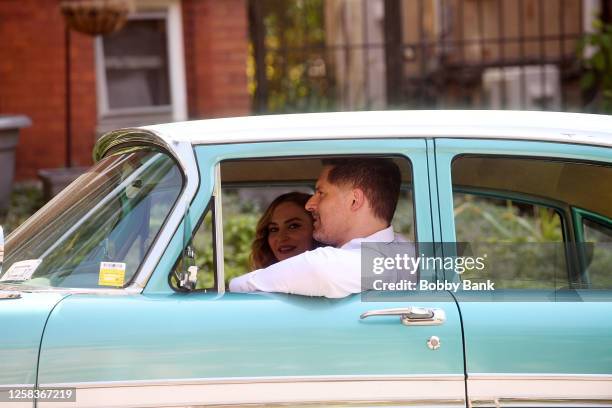 Joe Manganiello and Drea de Matteo are seen on the set of "Nonnas" on June 1, 2023 in Jersey City, New Jersey.