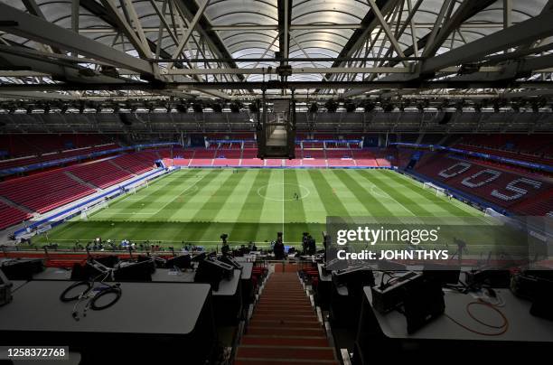 This picture shows the Philips Stadium on the eve of UEFA Women's Champions League final football match between FC Barcelona and Wolfsburg in...