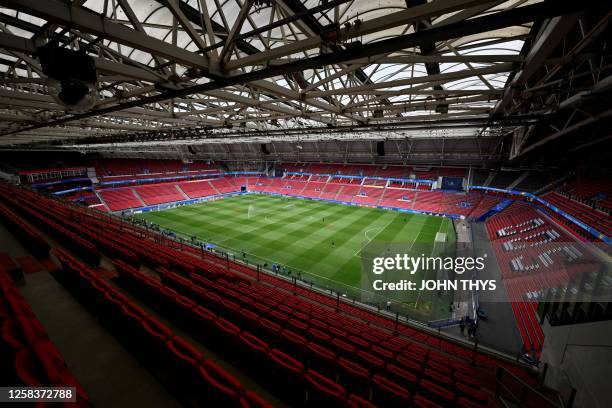 This picture shows the Philips Stadium on the eve of UEFA Women's Champions League final football match between FC Barcelona and Wolfsburg in...