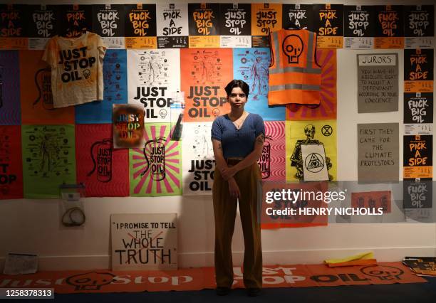 Just Stop Oil climate activist Anna Holland poses at the "You May Find Yourself" photocall at Koppel X in London on June 2, 2023. / RESTRICTED TO...