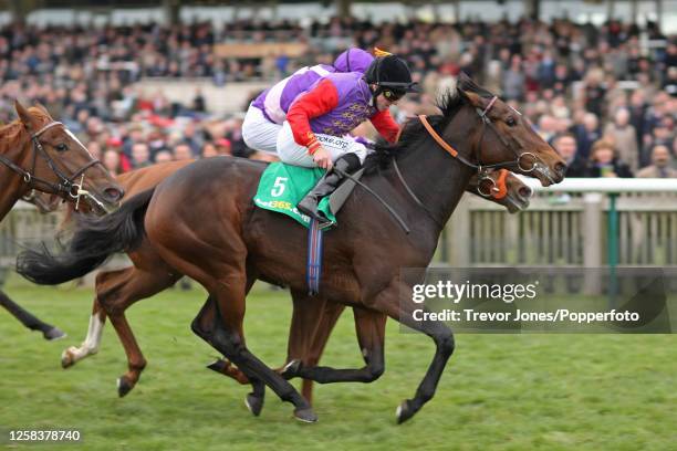 Irish Jockey Jimmy Fortune riding Enticement winning the Montrose Fillies' Stakes at Newmarket, Rowley Mile Course, 1st November 2008.