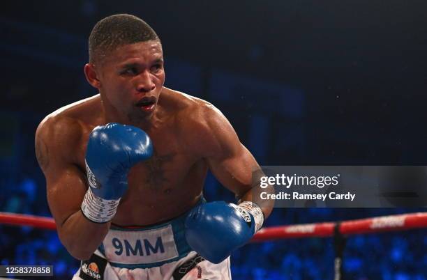 Belfast , United Kingdom - 27 May 2023; Ludumo Lamati during his WBC Silver Featherweight bout against Nick Ball at the SSE Arena in Belfast.