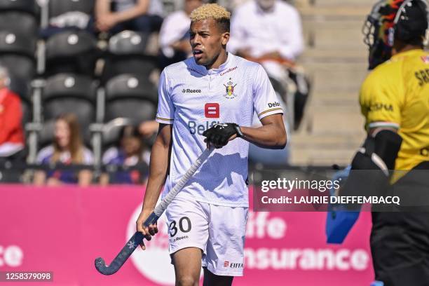 Belgium's Nelson Onana pictured during a game between Belgium's Red Lions and India, the third match in the group stage of the 2023 Men's FIH Pro...