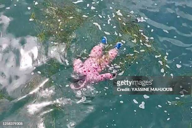 Graphic content / This image grab taken from an AFPTV video footage on June 2 shows the body of a young child, thought to have drowned at sea when...