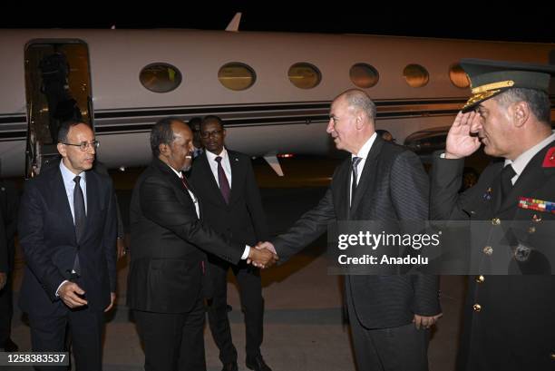 Somali President Hassan Sheikh Mahmud is welcomed by the Ankara Deputy Governor Namik Kemal at Esenboga Airport, to attend the inauguration ceremony...