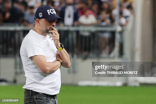Bordeaux's Luxembourgish-Spanish president Gerard Lopez reacts after the French L2 football match between FC Girondins de Bordeaux and Rodez was...