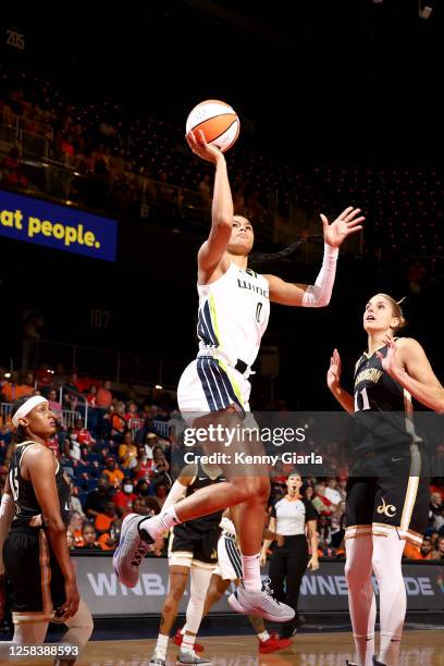 Satou Sabally of the Dallas Wings drives to the basket during the game against the Washington Mystics on June 2, 2023 at Entertainment & Sports Arena...