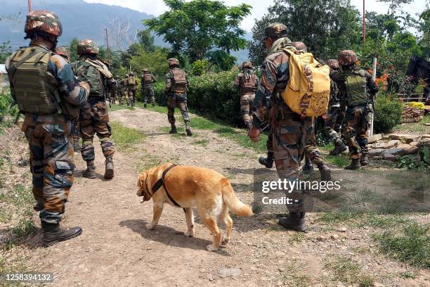 Indian Army and Assam Rifles personnel take part in a search operation of illegal weapons in Waroching village in Kangpokpi district some 24 km from...