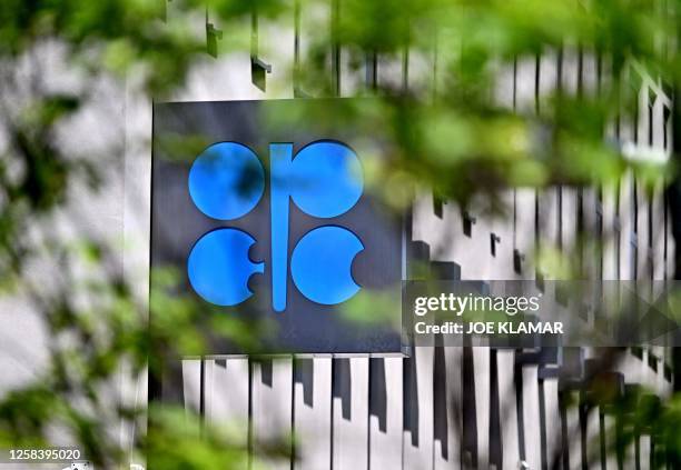 The logo of the Organization of Petroleum Exporting Countries is seen at its headquarters in Vienna on June 3, 2023.