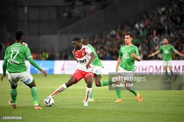 Mohamed KABA during the Ligue 2 BKT match between Saint Etienne and Valenciennes FC at Stade Geoffroy-Guichard on June 2, 2023 in Saint-Etienne,...