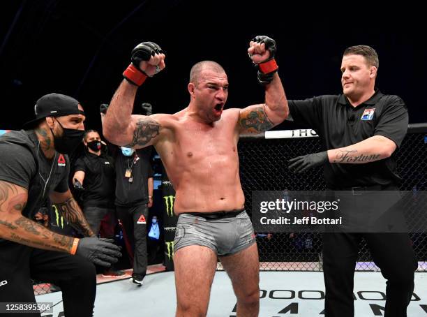 Mauricio 'Shogun' Rua of Brazil celebrates after his victory over Antonio Rogerio Nogueira of Brazil in their light heavyweight fight during the UFC...