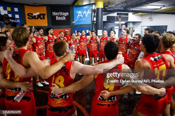 The Suns leave the field after a win during the 2023 AFL Round 12 News  Photo - Getty Images