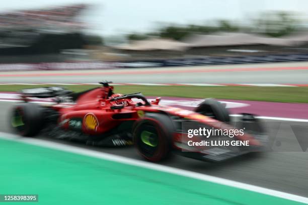 Ferrari's Monegasque driver Charles Leclerc competes in the qualifying session for the Spanish Formula One Grand Prix at the Circuit de Catalunya on...