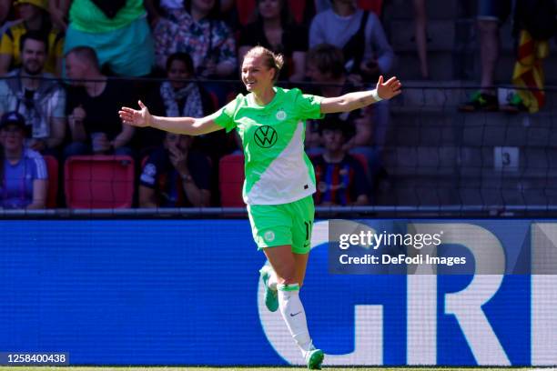 Alexandra Popp of VFL Wolfsburg celebrates after scoring her teams 0-2 goal during the UEFA Women's Champions League final match between FC Barcelona...