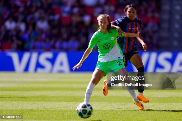 Lynn Wilms of VFL Wolfsburg and Salma Paralluelo of FC Barcelona Battles for the ball during the UEFA Women's Champions League final match between FC...