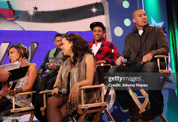 Actors Wendy Raquel Robinson, Hosea Chanchez, Pooch Hall, Coby Bell, and Tia Mowry visit BET's "106 & Park" at BET Studios on January 11, 2011 in New...