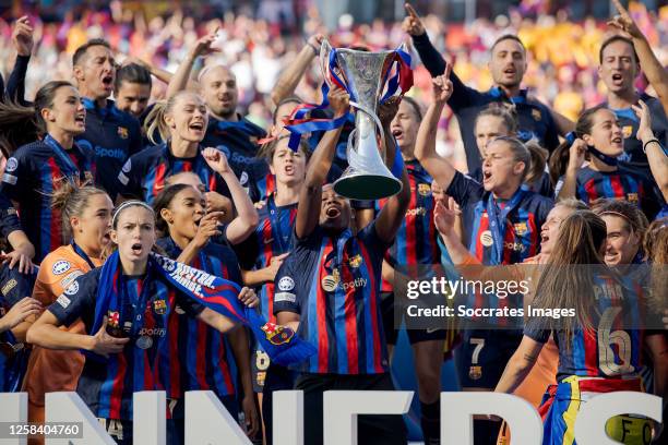 Sandra Panos of FC Barcelona Women, Irene Paredes of FC Barcelona Women, Laia Codina of FC Barcelona Women, Maria Leon of FC Barcelona Women, Jana...