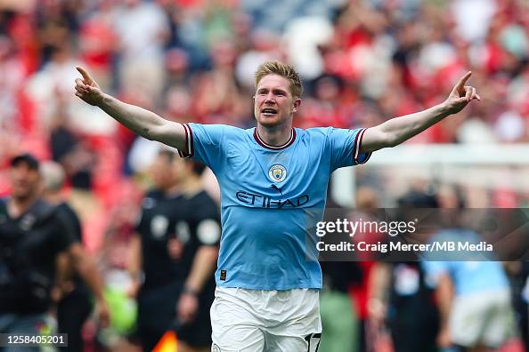 Kevin De Bruyne of Manchester City celebrates his sides victory after