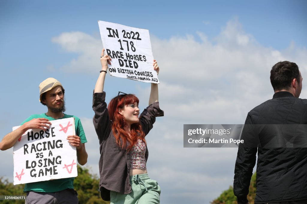 Animal Rising Protest Animal Rising supporters gather outside the main grandstand with ...