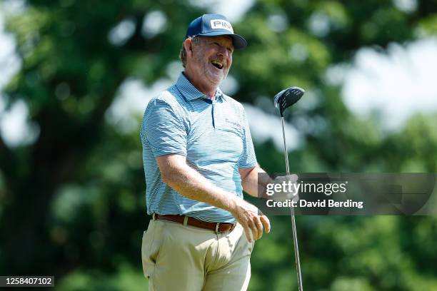 Jeff Maggert of the United States reacts to his shot from the third tee during the second round of the Principal Charity Classic at Wakonda Club on...