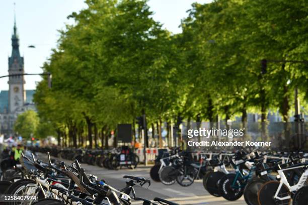 Bicycles stand in line prior to tomorrow´s race of the IRONMAN European Championship Hamburg on June 3, 2023 in Hamburg, Germany.