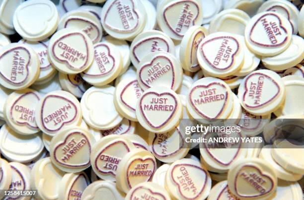 Limited edition of Love Hearts sweets to commemorate the royal wedding of Britain's Prince William and Kate Middleton by traditional confectionery...