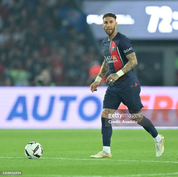 Sergio Ramos of Paris Saint - Germain in action during the French Ligue 1 soccer match between Paris Saint-Germain and Clermont Foot 63 at Parc des...
