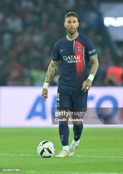 Sergio Ramos of Paris Saint - Germain in action during the French Ligue 1 soccer match between Paris Saint-Germain and Clermont Foot 63 at Parc des...