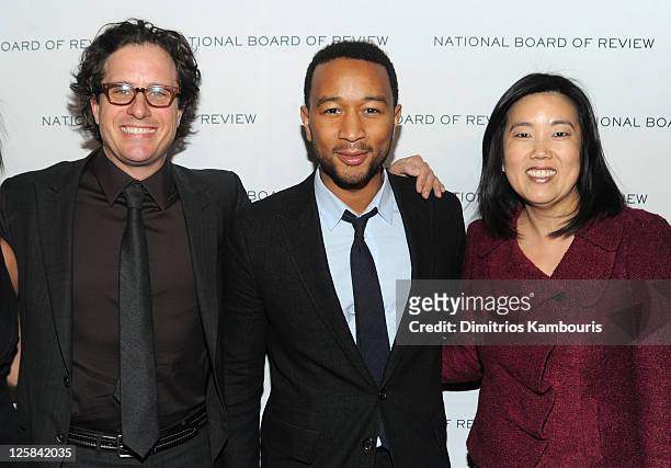 Davis Guggenheim, John Legend and Michelle Rhee attend the 2011 National Board of Review of Motion Pictures Gala at Cipriani 42nd Street on January...
