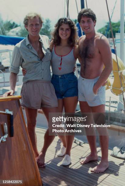 San Francisco, CA Brian Kerwin, Brooke Shields, Thomas Byrd appearing in the ABC tv movie ''Wet Gold'.