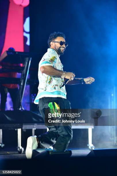 Shaggy performs live on stage during "Hot Summer Night" concert at FPL Solar Amphitheater at Bayfront Park on June 3, 2023 in Miami, Florida.