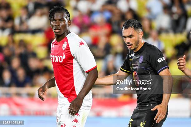 Breel EMBOLO of Monaco and Gabriel SUAZO URBINA of TFC during the Ligue 1 Uber Eats match between Monaco and Toulouse FC at Stade Louis II on June 3,...