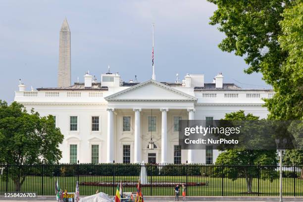 Exterior view of the Northern side of the White House in Washington DC as seen from Lafayette Square park and Pennsylvania Avenue. The White House is...