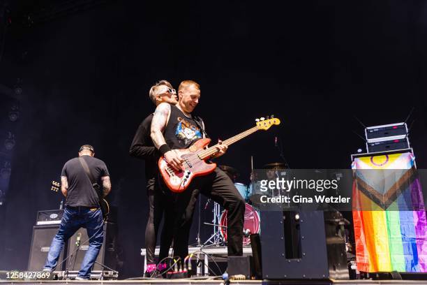 Singer Nathan Gray and bass player Robert Ehrenbrand of the American punk rock band Boysetsfire performs live on stage during day 3 of Rock Am Ring...