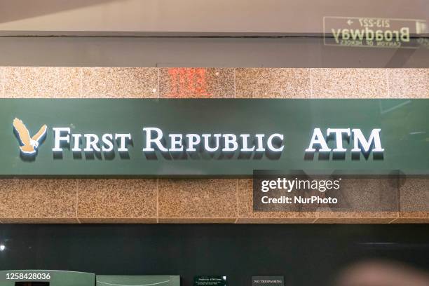 Night view of a First Republic Bank branch illuminated, with open lights in Manhattan, New York City. The branch will have a renovation and face...