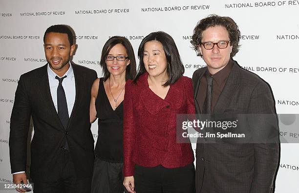 John Legend, Lesley Chilcott, Michelle Rhee and Davis Guggenheim attend the 2011 National Board of Review of Motion Pictures Gala at Cipriani 42nd...