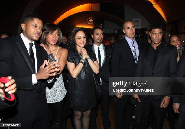 Hosea Chanchez, Wendy Raquel Robinson, Tia Mowry, Terrence J., Coby Bell, and Pooch Hall attend BET's "The Game" launch event at Butter on January...