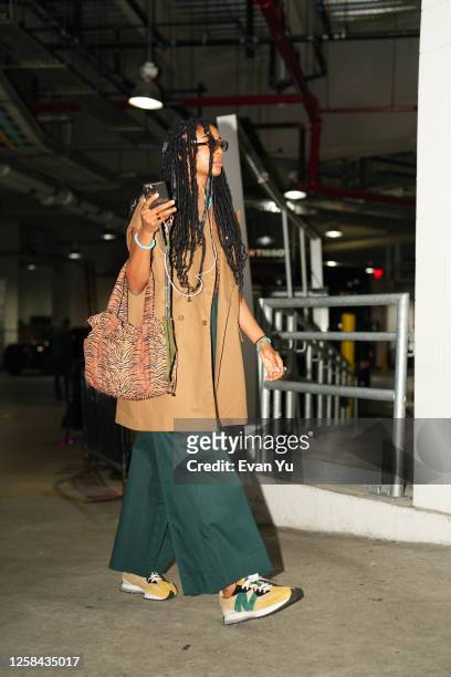 Isabelle Harrison of the Chicago Sky arrives to the arena before the game against the New York Liberty on June 4, 2023 in Brooklyn, New York. NOTE TO...