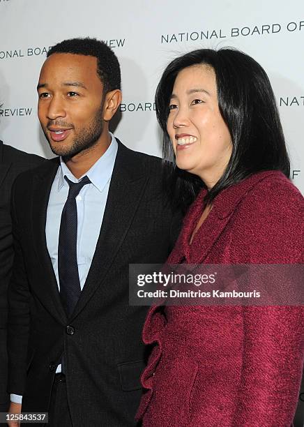 John Legend and Michelle Rhee attend the 2011 National Board of Review of Motion Pictures Gala at Cipriani 42nd Street on January 11, 2011 in New...