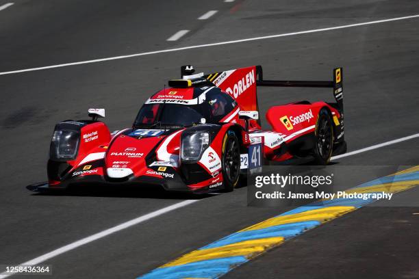 The Team WRT Oreca 07 - Gibson of Rui Andrade, Robert Kubica, and Louis Deletraz in action at the Le Mans Test on June 4, 2023 in Le Mans, France.