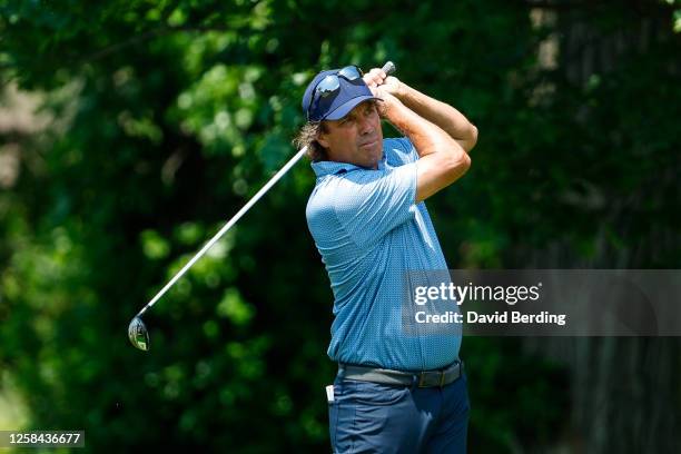 Stephen Ames of Canada plays his shot from the fifth hole during the final round of the Principal Charity Classic at Wakonda Club on June 4, 2023 in...