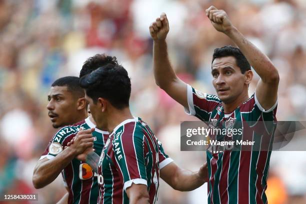 Paulo Henrique Ganso of Fluminense celebrates after scoring the team´s first goal during the match between Fluminense and Red Bull Bragantino as part...