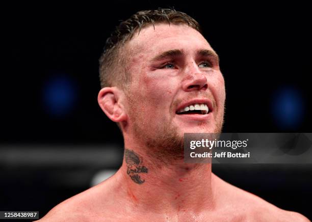 Darren Till of England reacts after the conclusion of his middleweight fight against Robert Whittaker of New Zealand during the UFC Fight Night event...