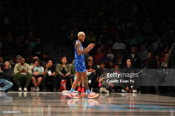 Courtney Williams of the Chicago Sky smiles during the game against the New York Liberty on June 4, 2023 in Brooklyn, New York. NOTE TO USER: User...