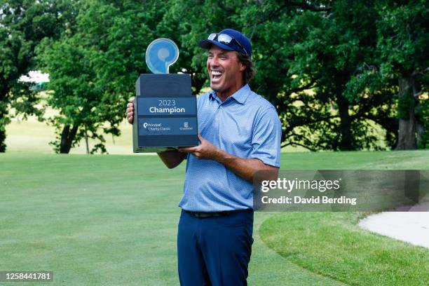 Stephen Ames of Canada celebrates with the trophy after the final round of the Principal Charity Classic at Wakonda Club on June 4, 2023 in Des...