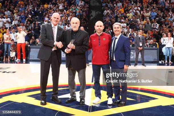 Hall of Fame NBA Coach Rick Adelman is presented with the 2023 Chuck Daly Lifetime Achievement Award during Game Two of the 2023 NBA Finals between...